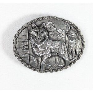 1996 EJC Large Oval WOLF Pair belt buckle, South Western style 3-D Pewter